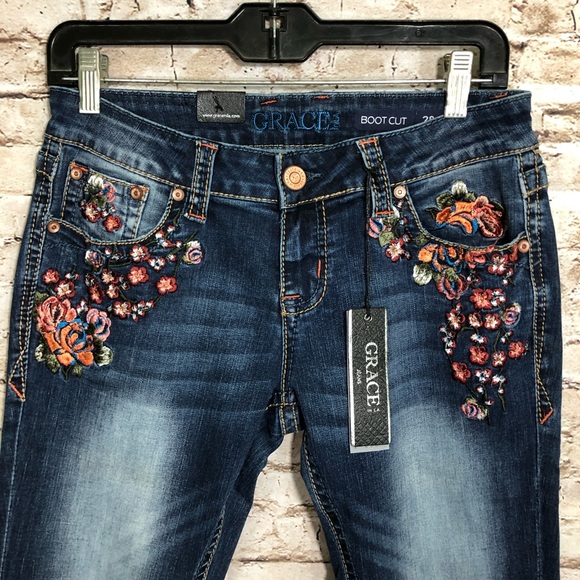 grace in la embroidered jeans